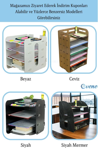Evene Dosya Düzenleyici Masa Üstü Organizer Ahşap Evrak Rafı Ceviz Renk Model 6 - 7