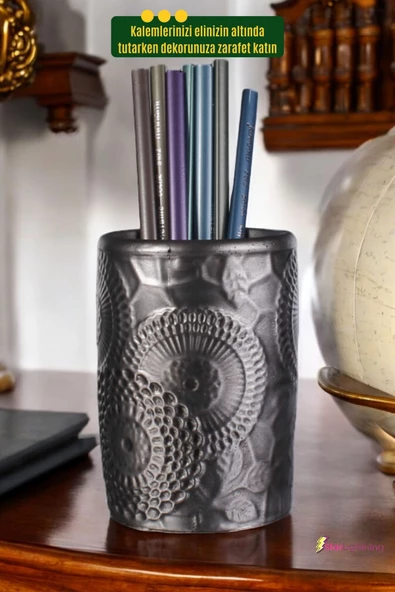 StarLightning Kalemlik Masa Kalemliği Organizer Kalemlik Gümüş Eskitme Renk Model 12 - Resim 4