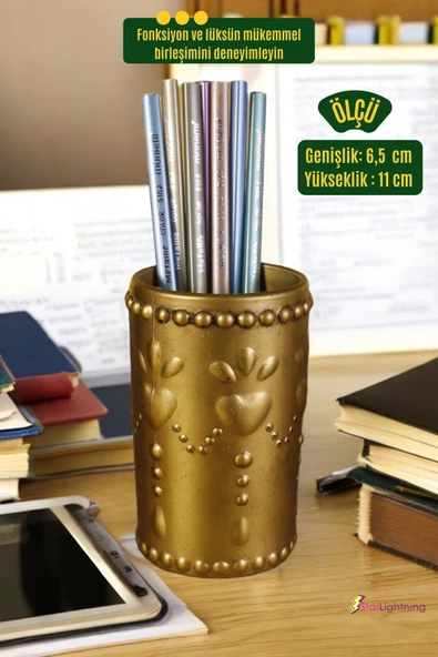 StarLightning Kalemlik Masa Kalemliği Organizer Kalemlik Altın Eskitme Renk Model 10 - Resim 3