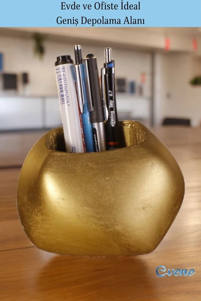 Evene Kalemlik Masa Kalemliği Organizer Kalemlik Altın Renk Model 22 - Resim 3