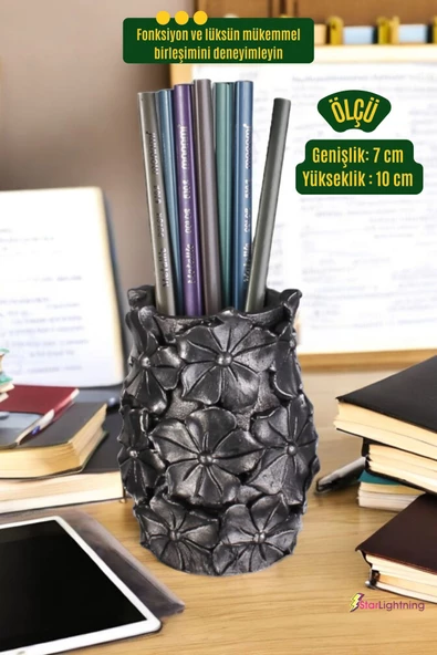 StarLightning Kalemlik Masa Kalemliği Organizer Kalemlik Gümüş Eskitme Renk Model 16 - Resim 3