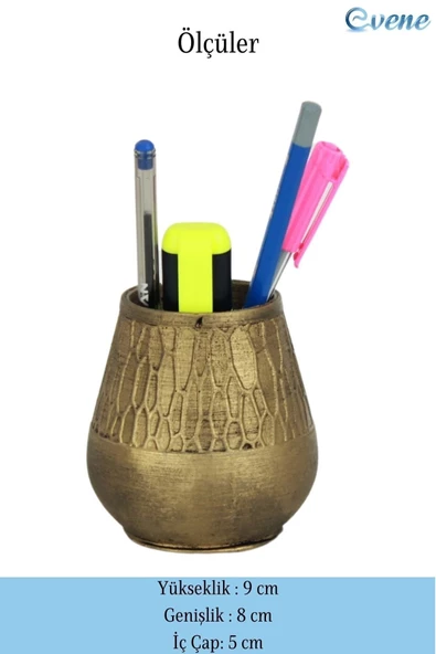 Evene Kalemlik Altın Eskitme Renk Masa Kalemliği Organizer Kalemlik Dönen Model 3 - Resim 2