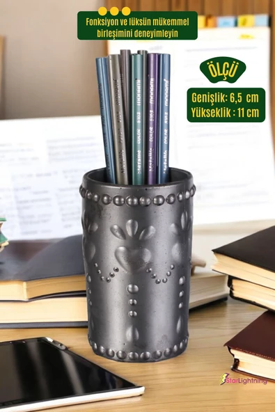 StarLightning Kalemlik Masa Kalemliği Organizer Kalemlik Gümüş Eskitme Renk Model 10 - Resim 3