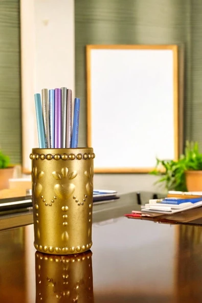 Evene Kalemlik Masa Kalemliği Organizer Kalemlik Altın Eskitme Renk Model 10