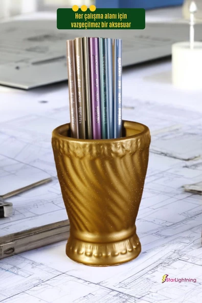 StarLightning Kalemlik Masa Kalemliği Organizer Kalemlik Altın Renk Model 14 - Resim 5