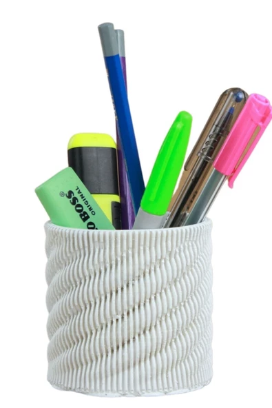 Evene Kalemlik Beyaz Renk Masa Kalemliği Organizer Kalemlik Dönen Çizgili Model ürün görseli 1