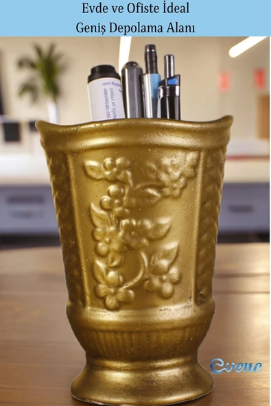 Evene Kalemlik Masa Kalemliği Organizer Kalemlik Altın Eskitme Renk Model 9 - Resim 3