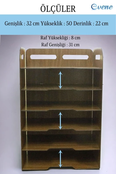 Evene Dosya Düzenleyici Masa Üstü Organizer Ahşap Evrak Rafı Ceviz Renk Model 5 - 3