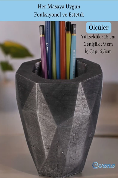 Evene Kalemlik Masa Kalemliği Organizer Kalemlik Gümüş Eskitme Renk Model 19 - Resim 2