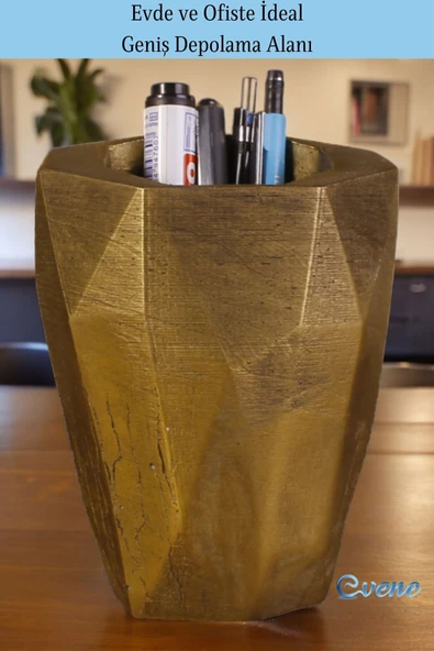 Evene Kalemlik Renk Masa Kalemliği Organizer Kalemlik Altın Eskitme Renk Model 19 - Resim 3