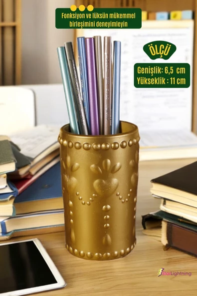 StarLightning Kalemlik Masa Kalemliği Organizer Kalemlik Altın Renk Model 10 - Resim 3