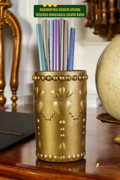 StarLightning Kalemlik Masa Kalemliği Organizer Kalemlik Altın Eskitme Renk Model 10 - Resim 4