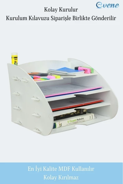 Evene Dosya Düzenleyici Masa Üstü Organizer Ahşap Evrak Raflı Model 3 - 6