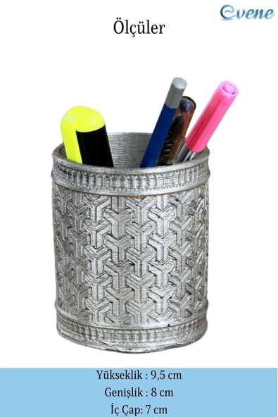 Evene Kalemlik Masa Kalemliği Organizer Kalemlik Gümüş Eskitme Renk Model 4 - Resim 2