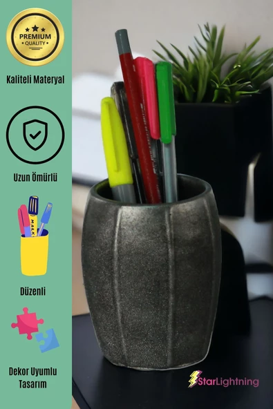 StarLightning Kalemlik Masa Kalemliği Organizer Kalemlik Gümüş Eskitme Renk Model 13 - Resim 4
