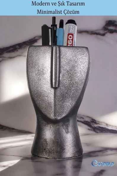 Evene Kalemlik Masa Kalemliği Organizer Kalemlik Gümüş Eskitme Renk Model 23 - Resim 4