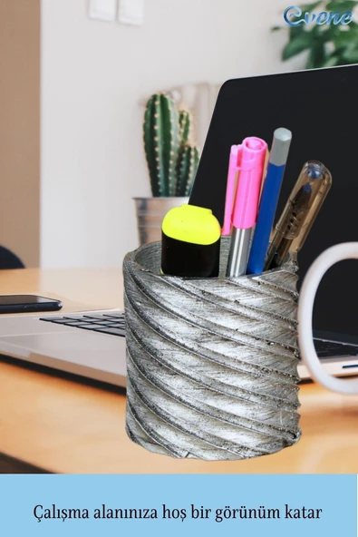 Evene Kalemlik Gümüş Eskitme Renk Masa Kalemliği Organizer Kalemlik Çapraz Model - Resim 4