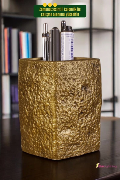 StarLightning Kalemlik Masa Kalemliği Organizer Kalemlik Altın Eskitme Renk Model 7 - Resim 2