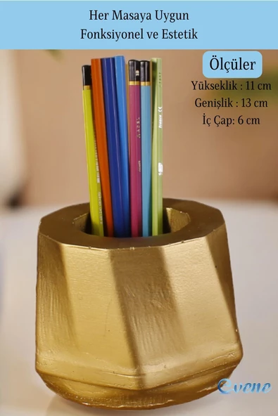 Evene Kalemlik Masa Kalemliği Organizer Kalemlik Altın Renk Model 17 - Resim 2