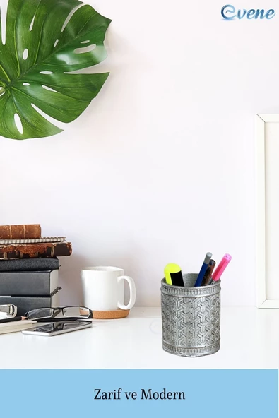 Evene Kalemlik Masa Kalemliği Organizer Kalemlik Gümüş Eskitme Renk Model 4 - Resim 3