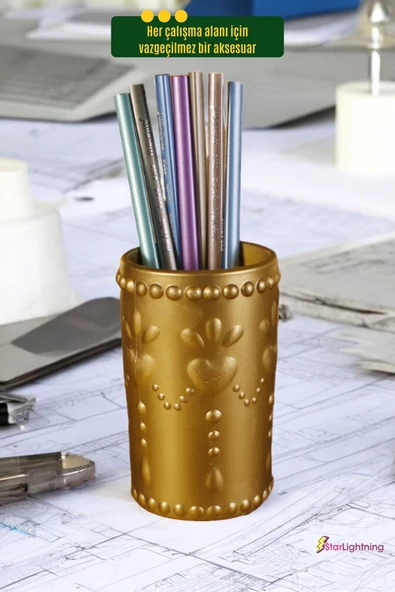 StarLightning Kalemlik Masa Kalemliği Organizer Kalemlik Altın Renk Model 10 - Resim 5