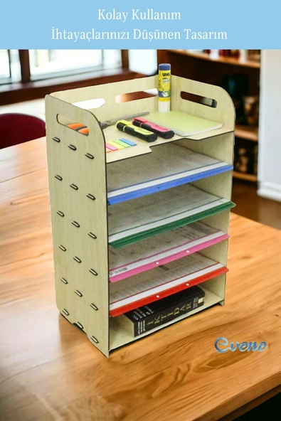 Evene Dosya Düzenleyici Masa Üstü Organizer Ahşap Evrak Rafı Açık Meşe Renk Model 5 - 6