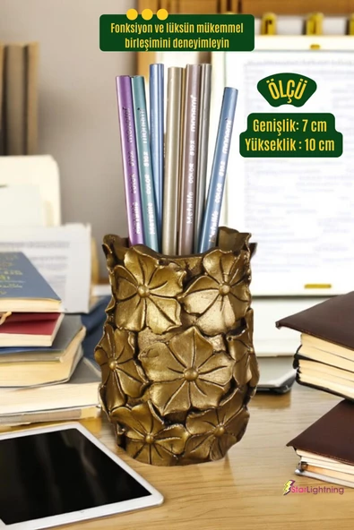 StarLightning Kalemlik Masa Kalemliği Organizer Kalemlik Altın Eskitme Renk Model 16 - Resim 3