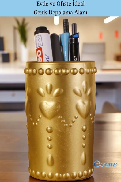 Evene Kalemlik Masa Kalemliği Organizer Kalemlik Altın Renk Model 10 - Resim 3