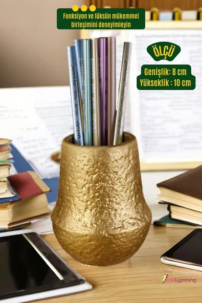 StarLightning Kalemlik Masa Kalemliği Organizer Kalemlik Altın Renk Model 15 - 3