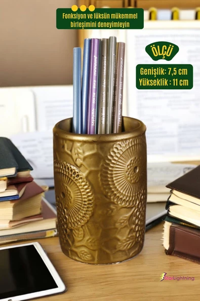 StarLightning Kalemlik Masa Kalemliği Organizer Kalemlik Altın Eskitme Renk Model 12 - Resim 3