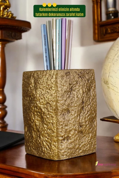 StarLightning Kalemlik Masa Kalemliği Organizer Kalemlik Altın Eskitme Renk Model 7 - Resim 4