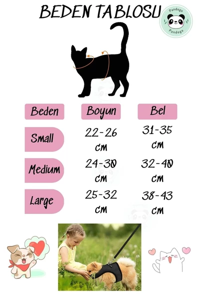 Pandogo Kedi Tasması Göğüs Gezdirme Tasması Uzun Sevk Kayışlı Siyah L Beden - Resim 2