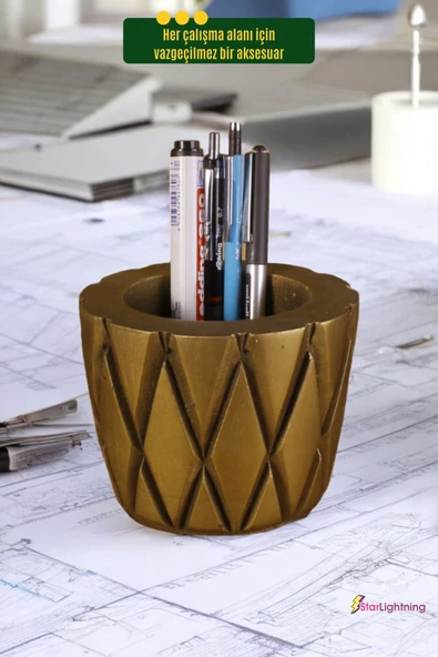 StarLightning Kalemli Masa Kalemliği Organizer Kalemlik Altın Eskitme Renk Model 18 - Resim 5