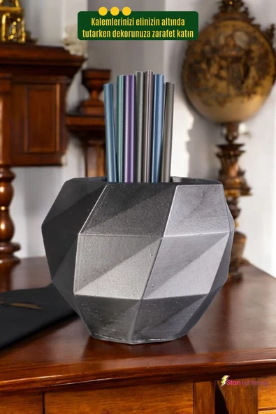 StarLightning Kalemlik Masa Kalemliği Organizer Kalemlik Gümüş Eskitme Renk Model 20 - Resim 4