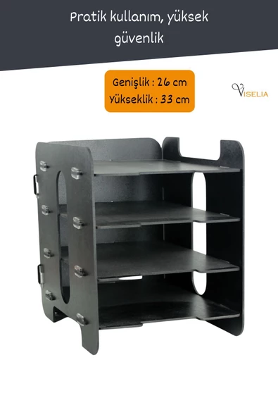 Viselia Evrak Rafı Ahşap Masaüstü Organizer Dosya Düzenleyici Siyah Renk Model 1 - 3
