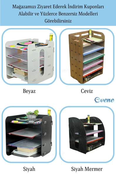 Evene Dosya Düzenleyici Masa Üstü Organizer Ahşap Evrak Rafı Ceviz Renk Model 5 - 7