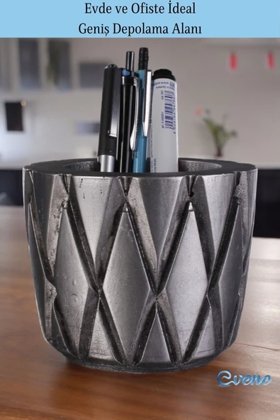 Evene Kalemlik Masa Kalemliği Organizer Kalemlik Gümüş Eskitme Renk Model 18 - Resim 3