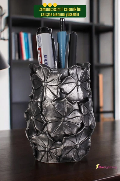 StarLightning Kalemlik Masa Kalemliği Organizer Kalemlik Gümüş Eskitme Renk Model 16 - Resim 2
