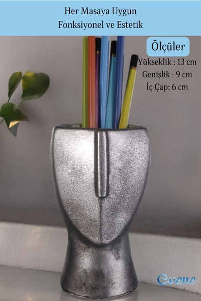 Evene Kalemlik Masa Kalemliği Organizer Kalemlik Gümüş Eskitme Renk Model 23 - Resim 2