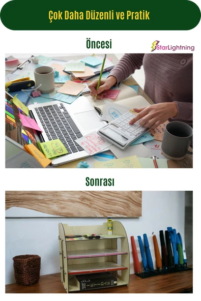StarLightning Masa Düzenleyici Organizer Evrak Rafı Masaüstü Organizer Açık Meşe Renk Model 6 - 7