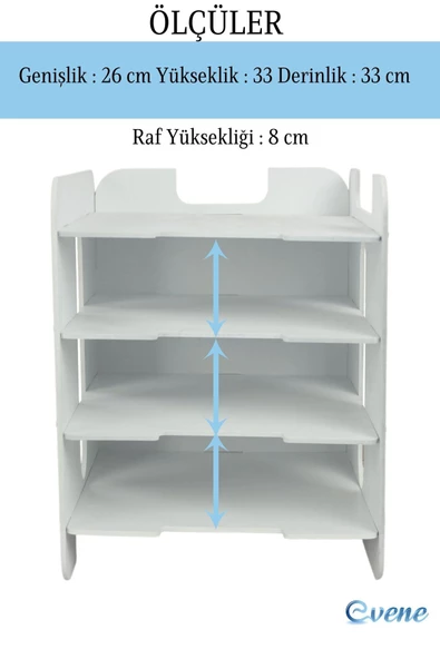 Evene Dosya Düzenleyici Masa Üstü Organizer Ahşap Evrak Rafı Beyaz Renk Model 1 - 3