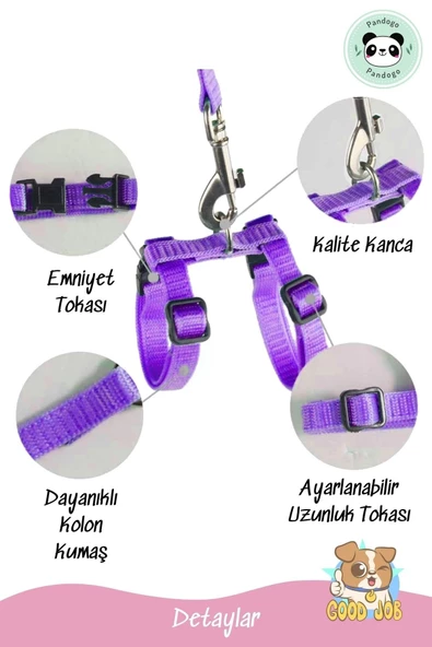 Pandogo Kedi Gezdirme Tasması Sevk Kayışlı Mor Dubai - Resim 2