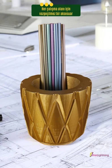StarLightning Kalemlik Masa Kalemliği Organizer Kalemlik Altın Renk Model 18 - Resim 5