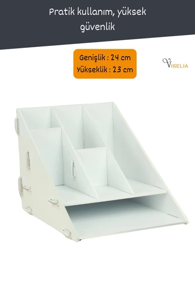 Viselia Evrak Rafı Ahşap Masaüstü Organizer Dosya Düzenleyici Beyaz Renk Model 4 - 3
