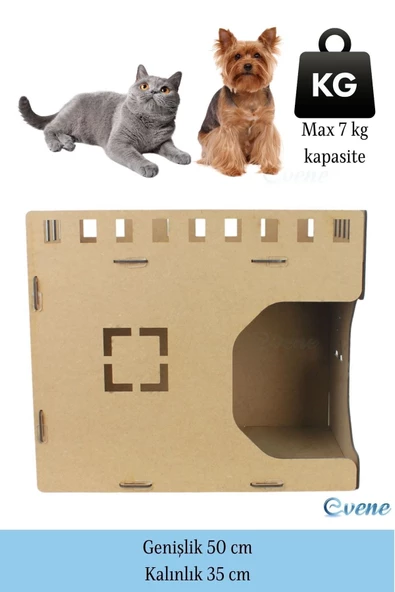 Evene Kedi Evi Kedi Yuvası Kedi Kulübesi Ahşap Kedi Evi Büyük Kedi Evi Model 2 Ham - 2