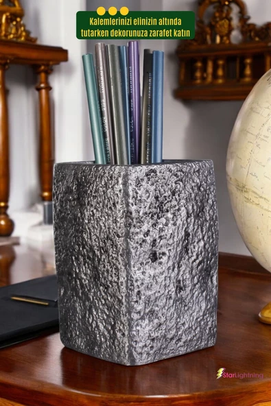 StarLightning Kalemlik Masa Kalemliği Organizer Kalemlik Gümüş Eskitme Renk Model 7 - Resim 4