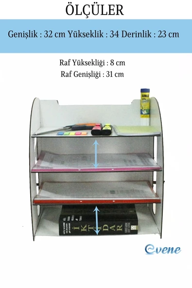 Evene Dosya Düzenleyici Masa Üstü Organizer Ahşap Evrak Rafı Beyaz Renk Model 6 - 3