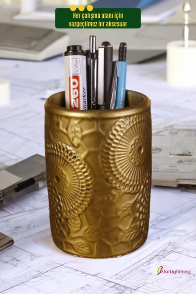 StarLightning Kalemlik Masa Kalemliği Organizer Kalemlik Altın Eskitme Renk Model 12 - Resim 5