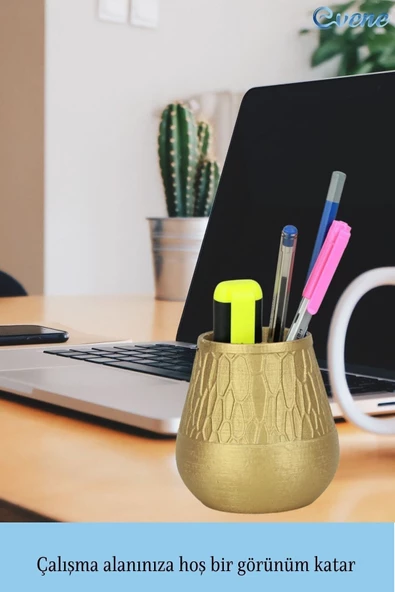 Evene Kalemlik Altın Renk Masa Kalemliği Organizer Kalemlik Dönen Model 3 - Resim 4