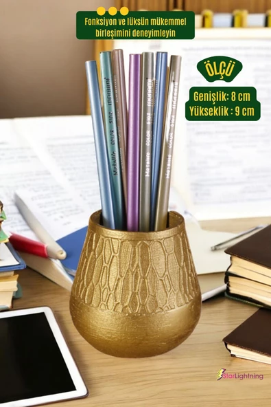 StarLightning Kalemlik Masa Kalemliği Organizer Kalemlik Altın Renk Model 3 - Resim 3